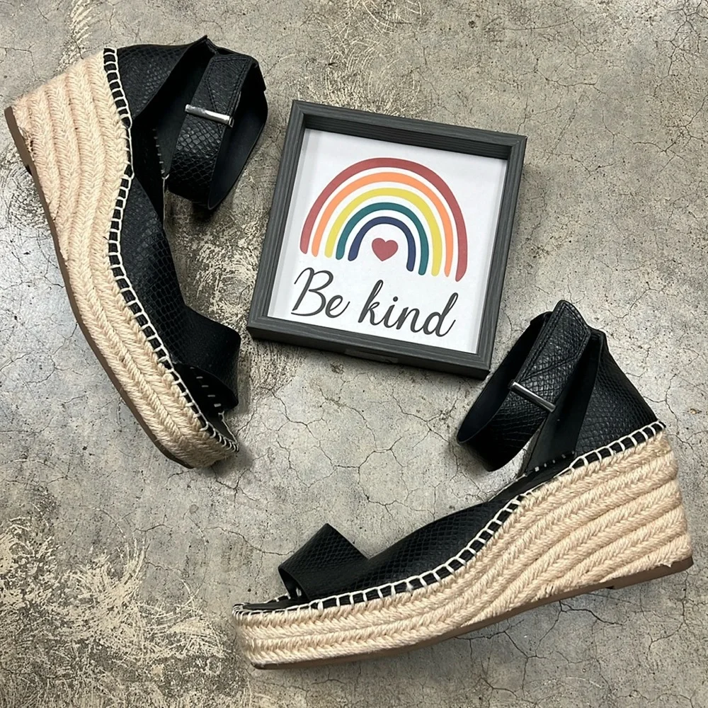 Franco Sarto black snake espadrille wedges